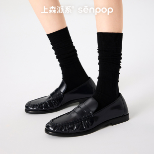 上森桑蚕丝黑色袜子miu系堆堆袜韩系中筒袜长袜女夏薄款 配小皮鞋