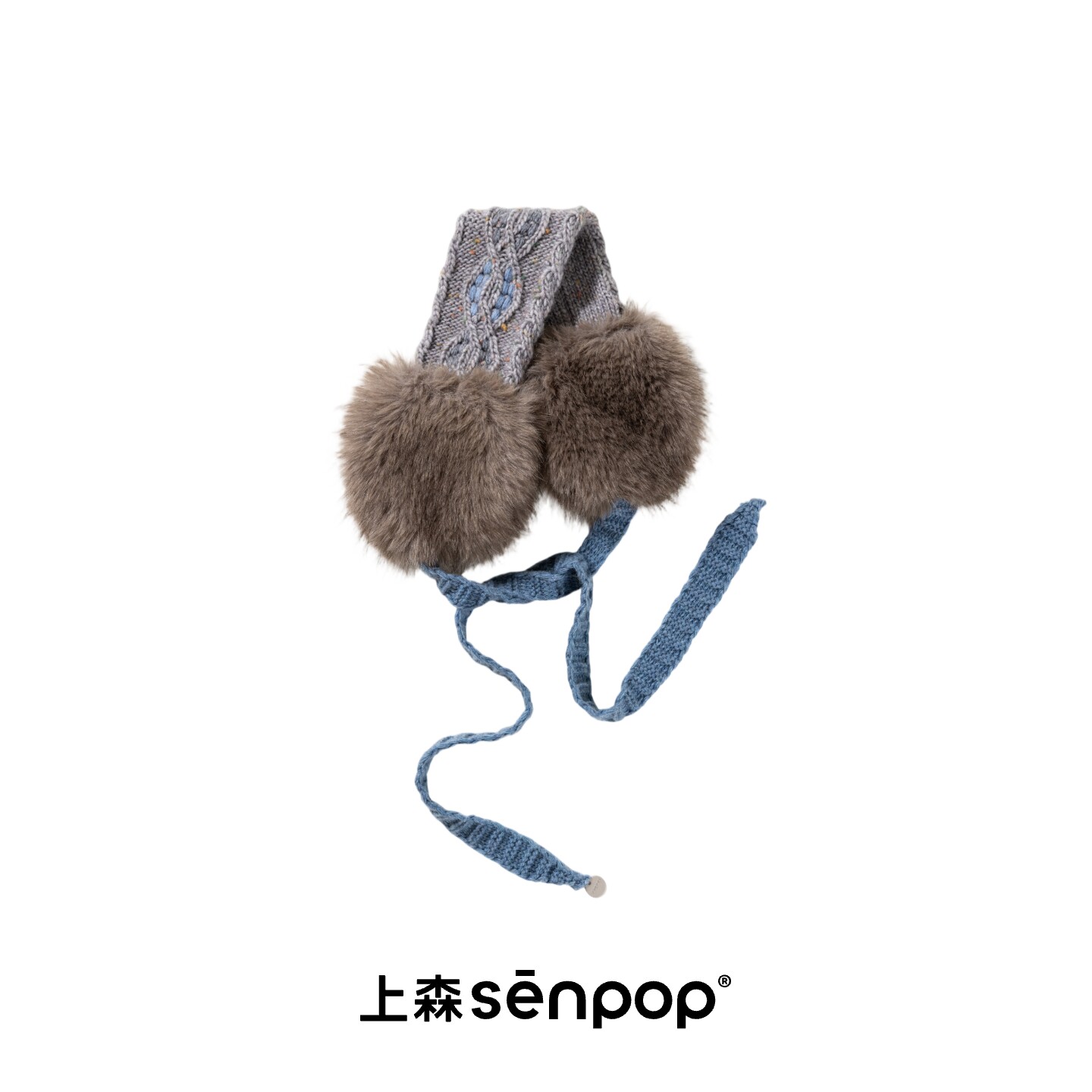 thumbnail for Shangsen wool ear muffs are skin-friendly and warm, lace-up plush ear pads, autumn/winter women's ear warms, warm blue-gray senpop