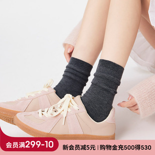 上森灰色袜子女士夏季 堆堆袜棉袜小腿袜 薄miu系中筒袜白色乐福鞋