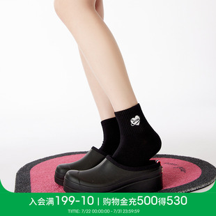 日系袜子棉女长袜运动袜ins潮袜短筒袜 上森黑色短袜夏爱心袜薄款