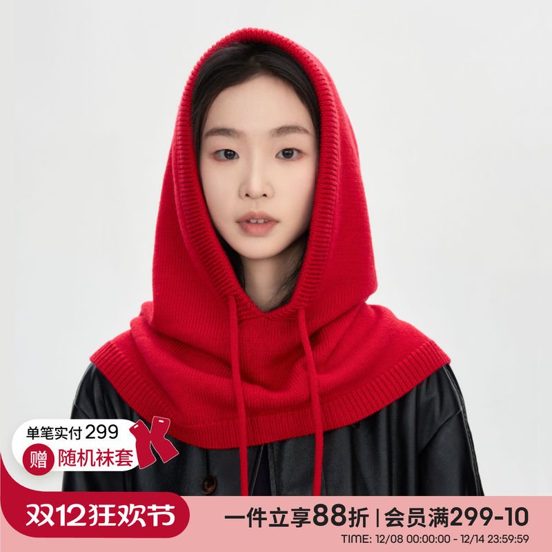 上森senpop帽子围巾一体帽红色