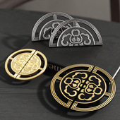 覆古柜门把手新中式 抽屉整体橱柜轻奢衣柜门古铜半圆 金色圆形对装