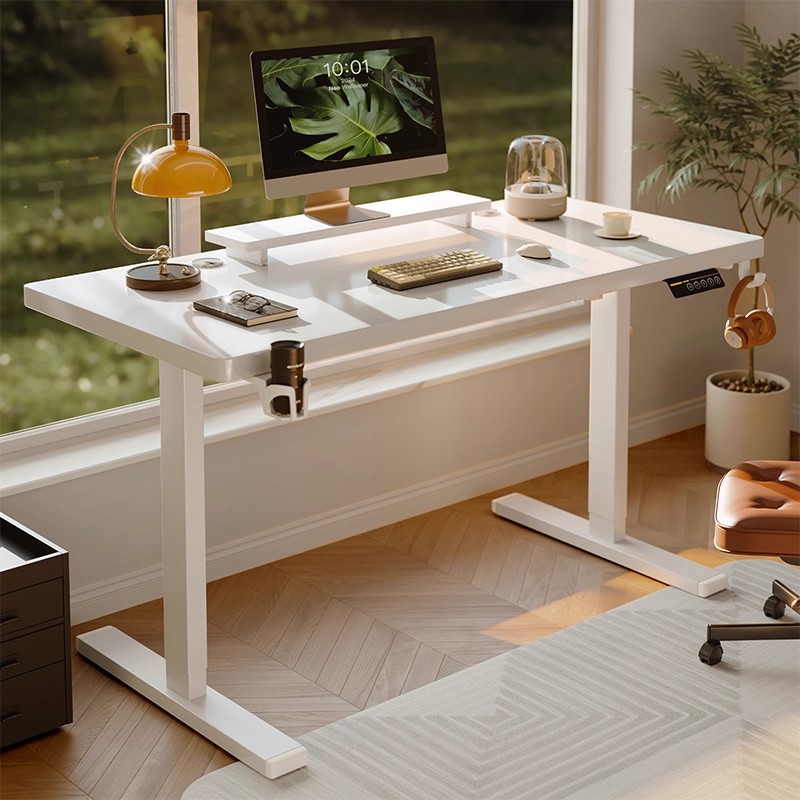 双电机电动升降桌实木款