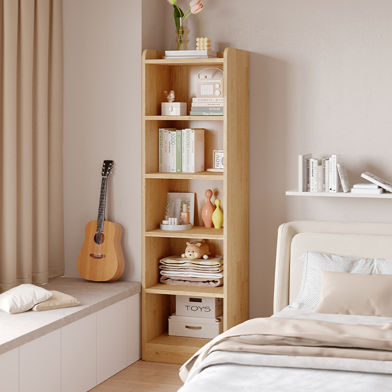 实木转角一体床边收纳架