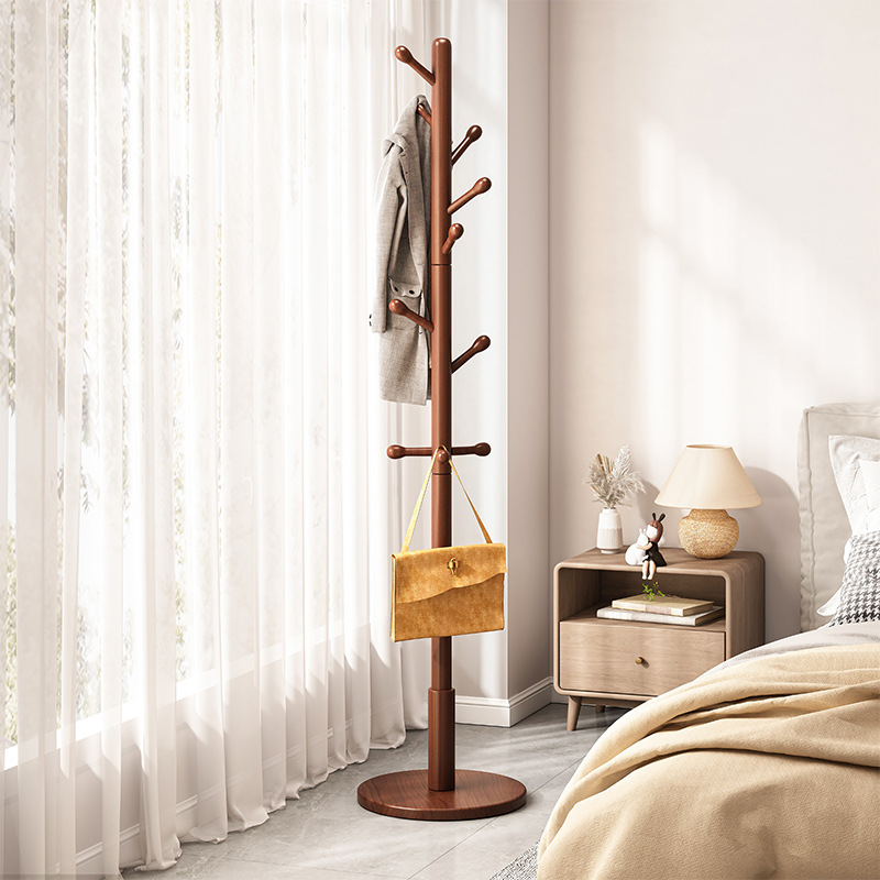 实木落地衣帽架家用单杆