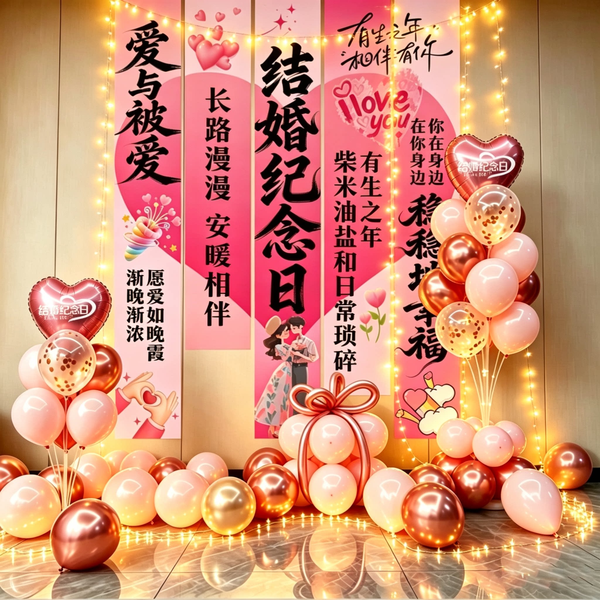 结婚周年纪念日装饰浪漫表白房间场景布置惊喜男女朋友气球背景墙