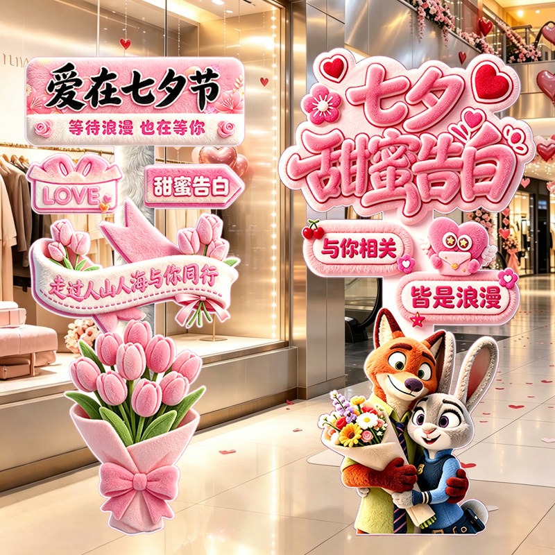 七夕情人节店铺迎宾KT板