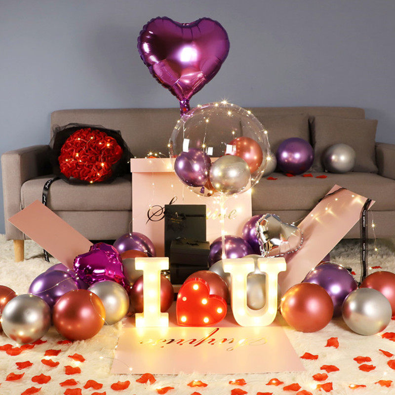 情人节气球装饰惊喜礼盒室内告表白神器宾馆房间520浪漫求婚布置
