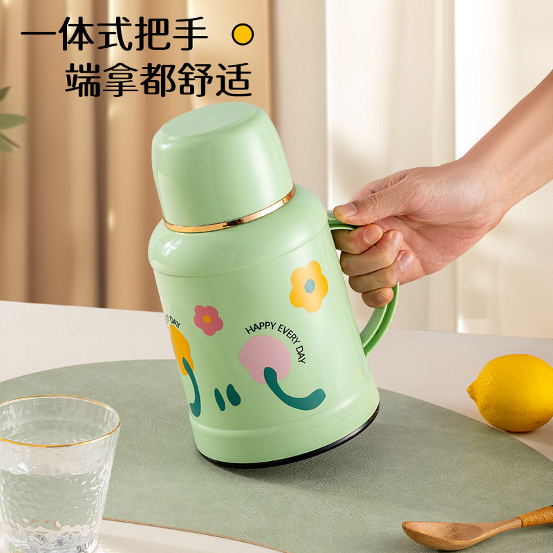 美式嘻哈风卡通印花保温壶家用大容量热水壶小身材大容量保温壶