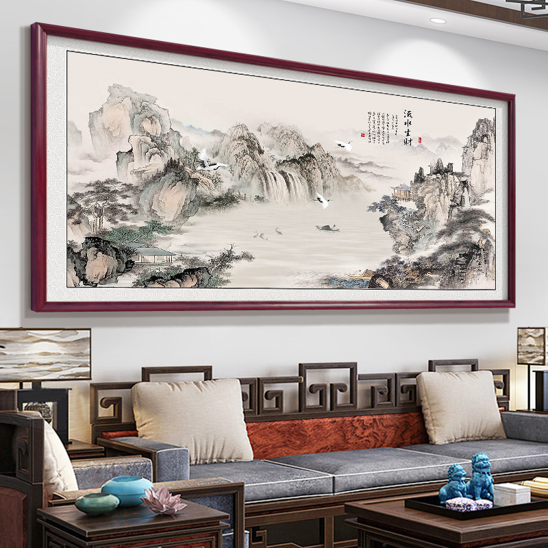 流水生财壁画 画2025新款客厅茶台背景墙装饰挂画 画办公室风景山