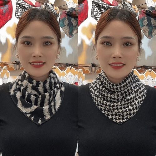 双层双面护颈三角巾围巾冬季围脖气质时尚保暖护颈双排扣三角巾