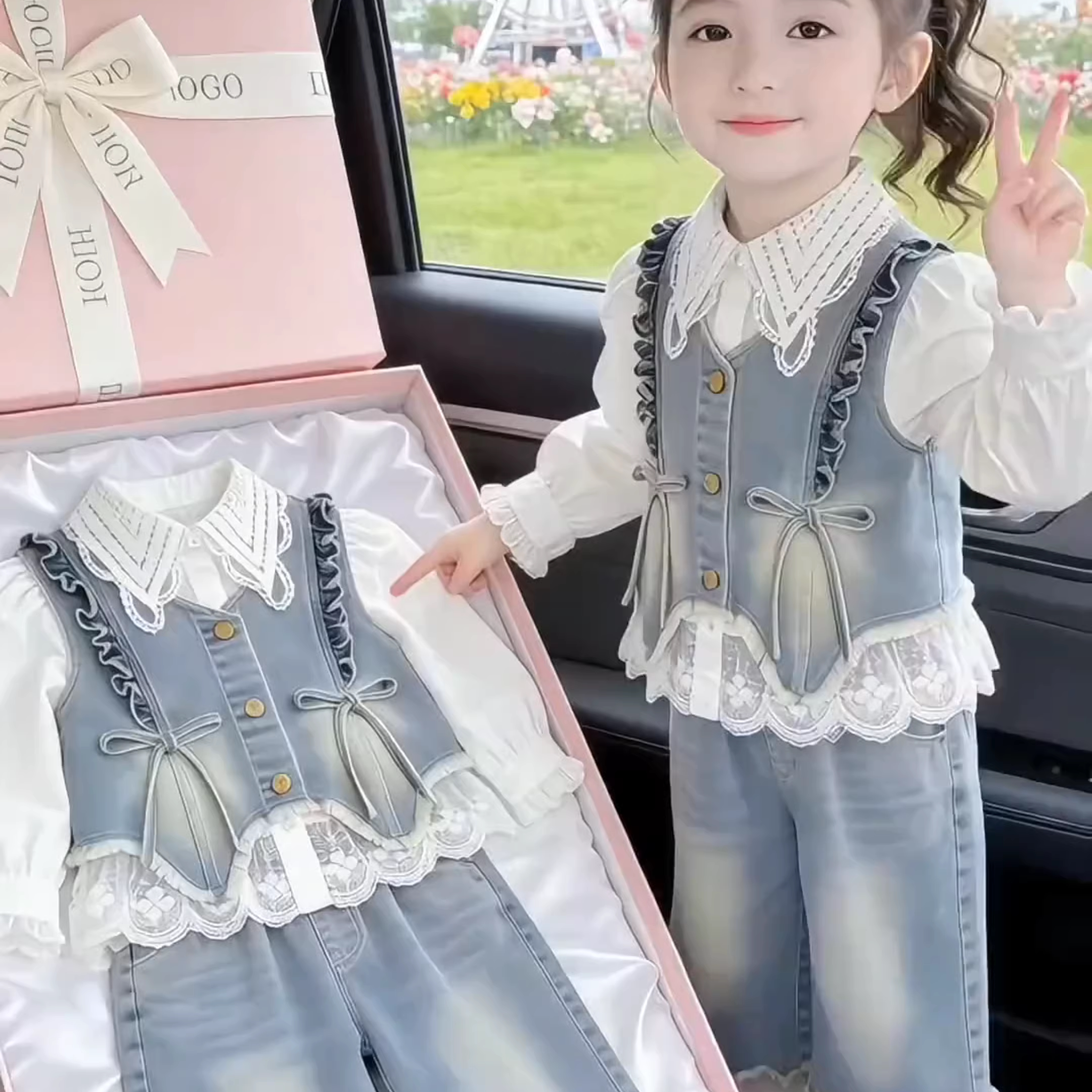 女童春装牛仔三件套2026新款