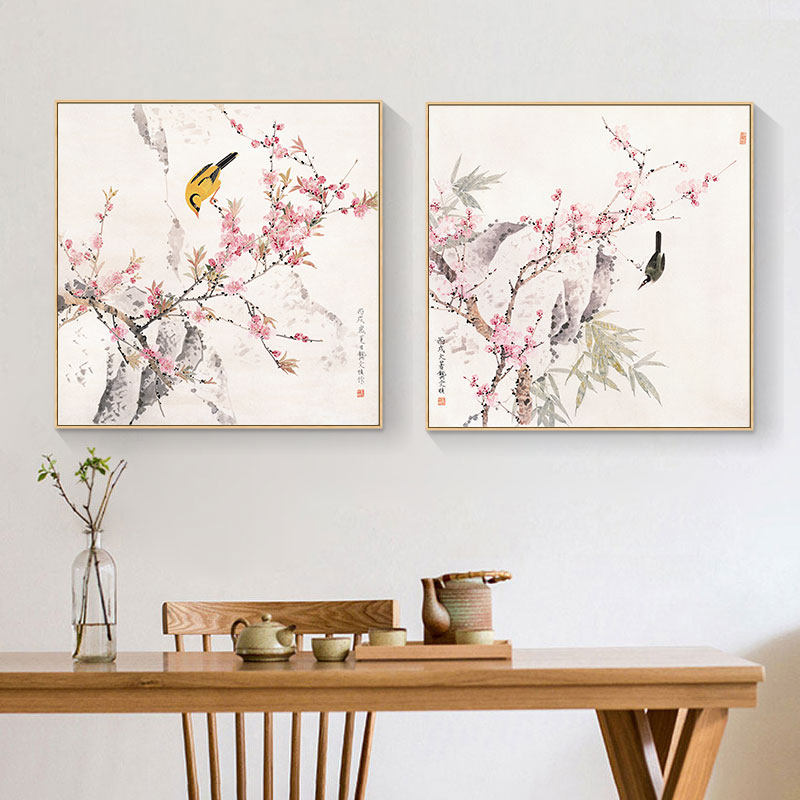 喜上眉梢饭厅装饰画 画新中式桃花梅花国画 画床头挂画 画主卧室