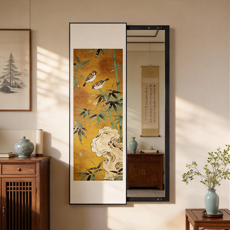 中古风开门镜子画全身镜隐藏式