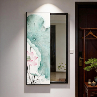 入户玄关装饰画可推拉关闭隐藏式镜子画穿衣镜上墙翻开门式镜子画