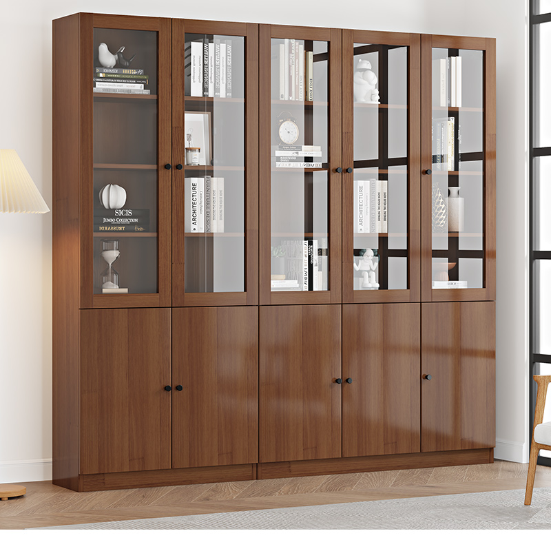 实木书柜客厅家用带玻璃门展示柜