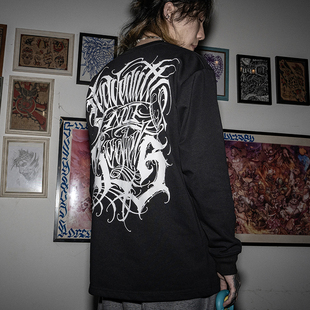 LWA街头潮社纹身师匪帮高街奇卡诺花体字Chicano纯棉美式长袖t恤