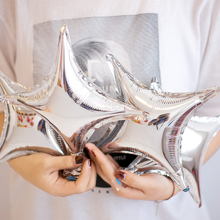 10寸ins网红北极星四角星铝膜气球宝宝满月百天生日派对装饰布置