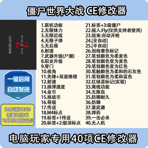 僵尸世界大战联机辅助World WarZ修改器劫后余生科技多人联机魔法