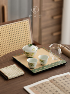 妙山堂 手绘桂花功夫茶具套装家用女士精致喝茶盖碗茶杯带茶盘