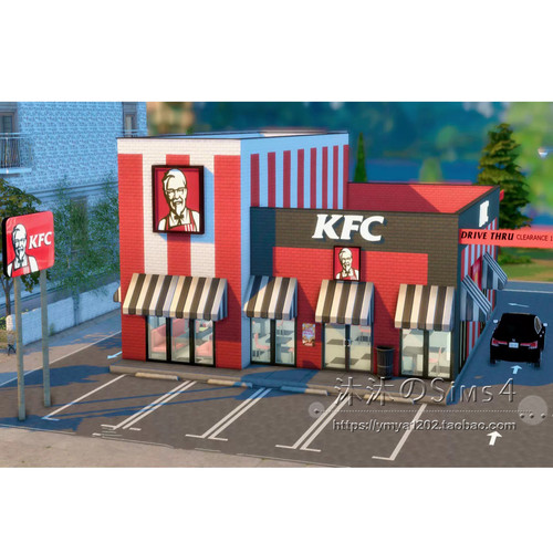 模拟人生4CC房屋mod|肯得基KEC|可经营餐厅一套带家具|30x20|#100