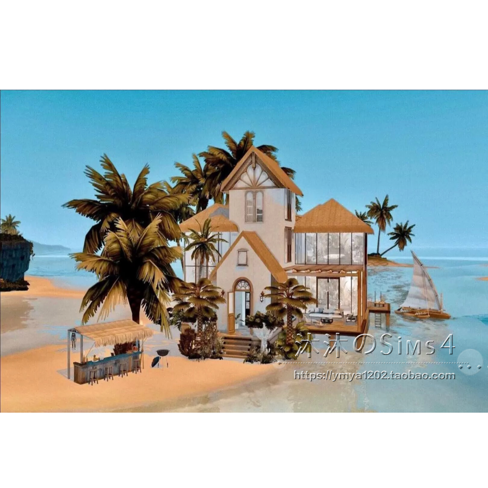 模拟人生4CC房屋mod|海滨度假村|2卧2卫住宅一套带家具|40x30|#39