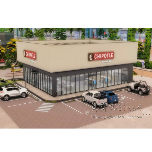 模拟人生4CC房屋mod|Chipotle|可经营餐厅一套带家具|30x30| #239
