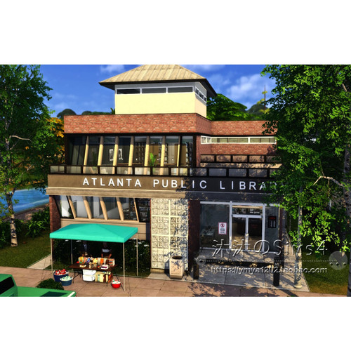 模拟人生4CC房屋mod|Atlanta|图书馆带泳池一套带家具|40x30|#257