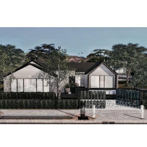 模拟人生4CC房屋mod|黑色别墅|2卧2卫|住宅一套带家具|40x30|#458