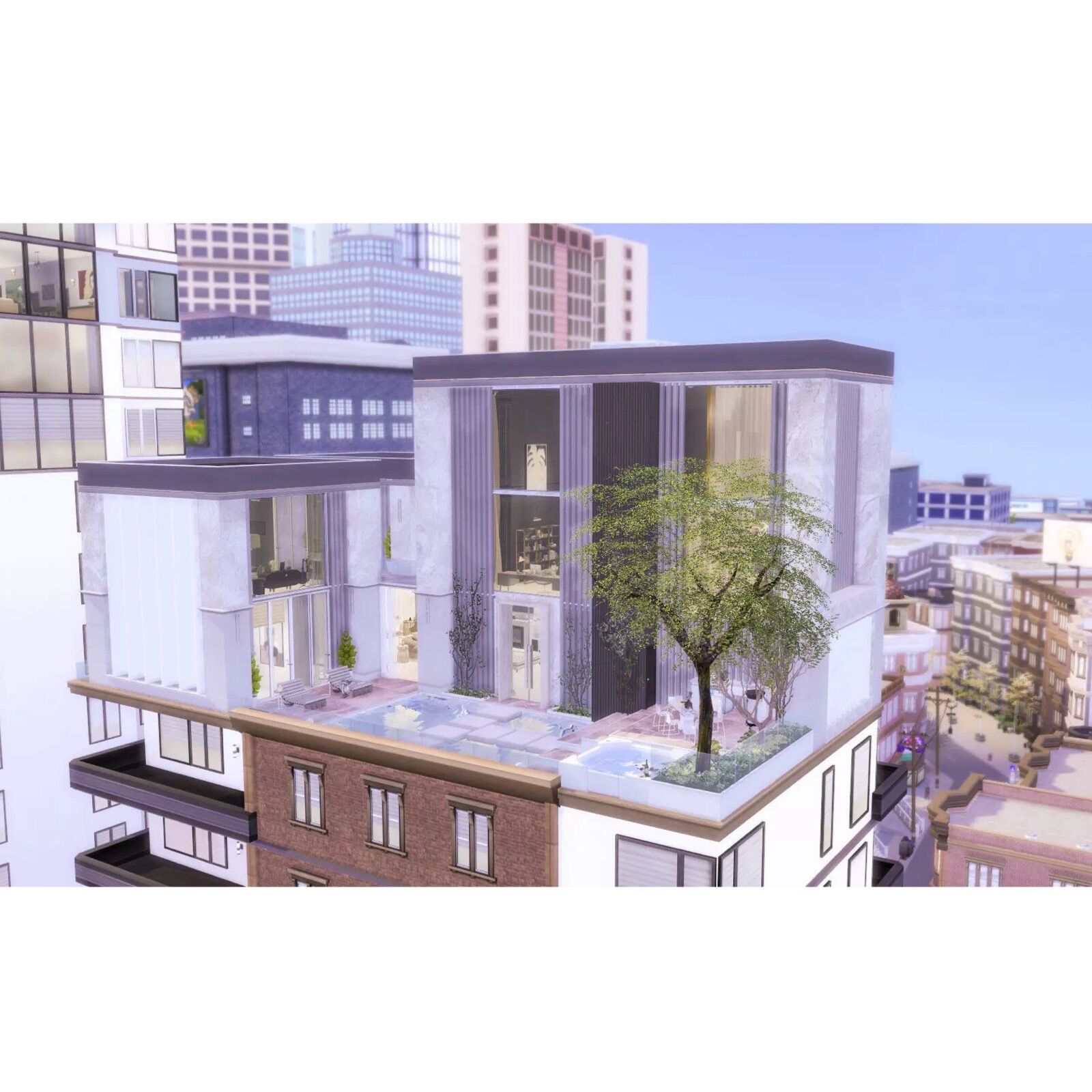 模拟人生4CC房屋mod|喷泉景观顶层公寓|2卧2卫三米舒诺30x20|#113