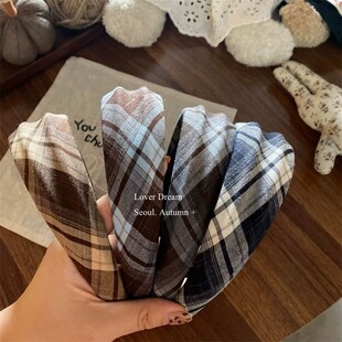 韩国秋冬新款咖蓝格子布艺发箍 时尚高级感头箍设计感头饰发饰女