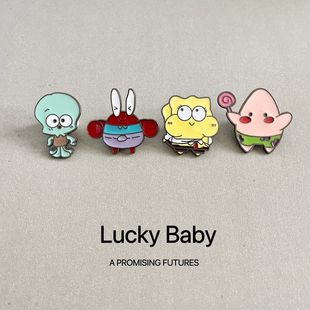 可爱卡通派大星海绵宝宝挂件胸针衣服包包装 饰品金属情侣徽章配饰
