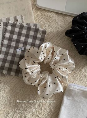 童话公主~缎面黑白波点大肠发圈复古法式丸子头皮筋女ins百搭头绳