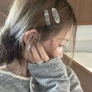 秋冬氛围 网红刘海夹脏脏银刘海夹 冷淡风复古做旧发夹十字架边夹