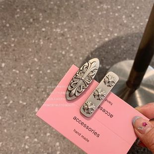 韩国博主同款 金属灰复古十字架发夹碎发夹高档女一字夹刘海侧边夹