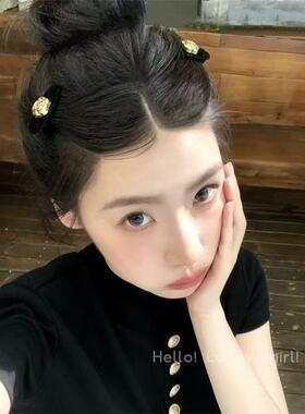韩系小香风黑丝绒山茶花碎发夹女侧边前额刘海边夹子发卡发饰新款