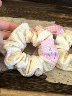 高颜值韩系奶油感奶黄色发圈小众华夫格蝴蝶结丝带大肠圈发绳头绳