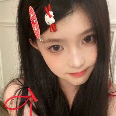 可爱卡通红色交叉小猫发夹女侧边刘海碎发卡子少女心kitty头饰品
