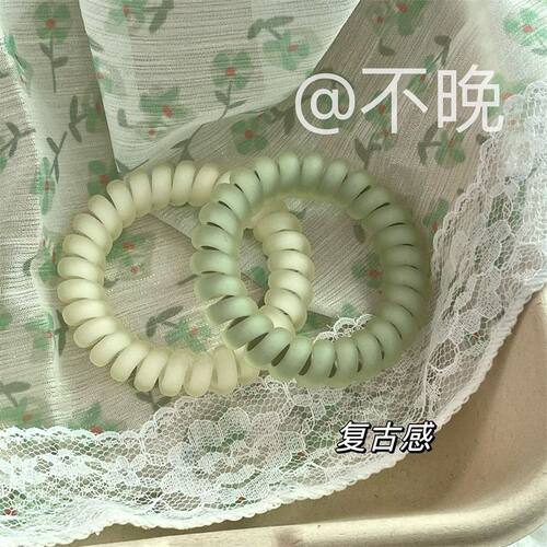 4根装!复古绿磨砂电话线发圈气质皮筋女头绳高弹力耐用无痕发绳