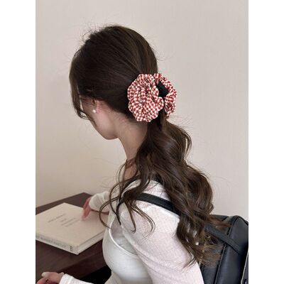 早春格子花朵抓夹女高级感2025新款发夹后脑勺鲨鱼夹头花头饰发饰