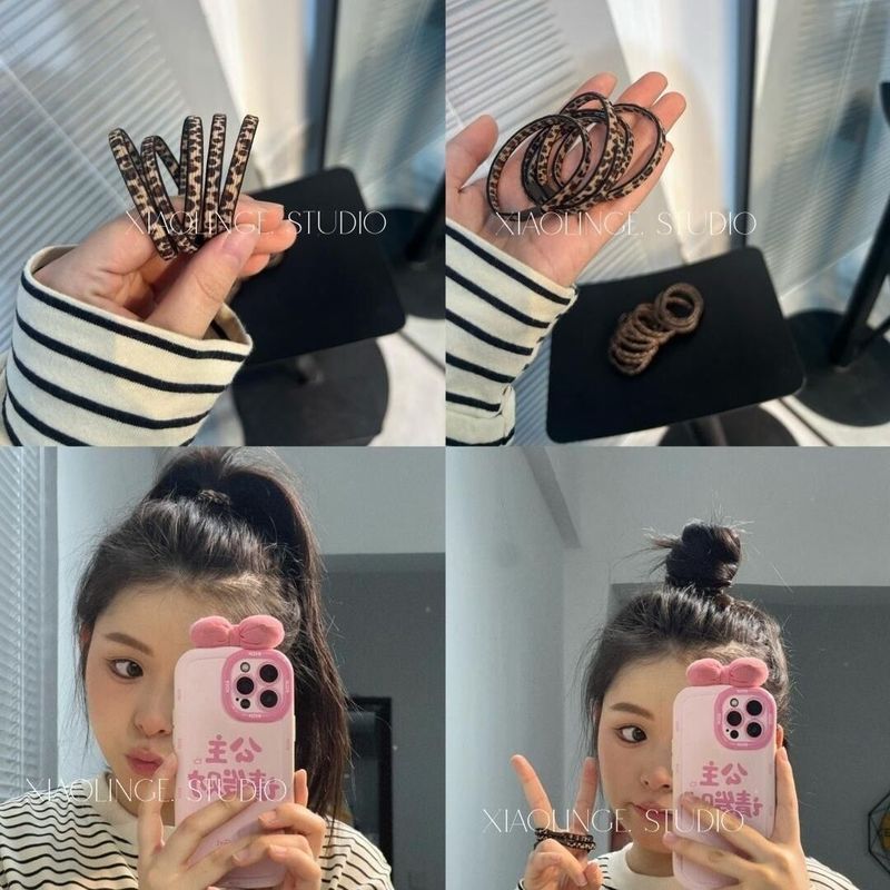 韩国高弹力好用基础打底发圈豹纹扁皮筋扎发头绳女丸子头头饰发饰