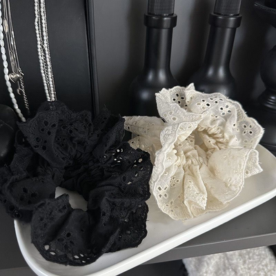 日式日剧女主!超大花蕾丝镂空布大号大肠发圈米白色黑色显脸小ins