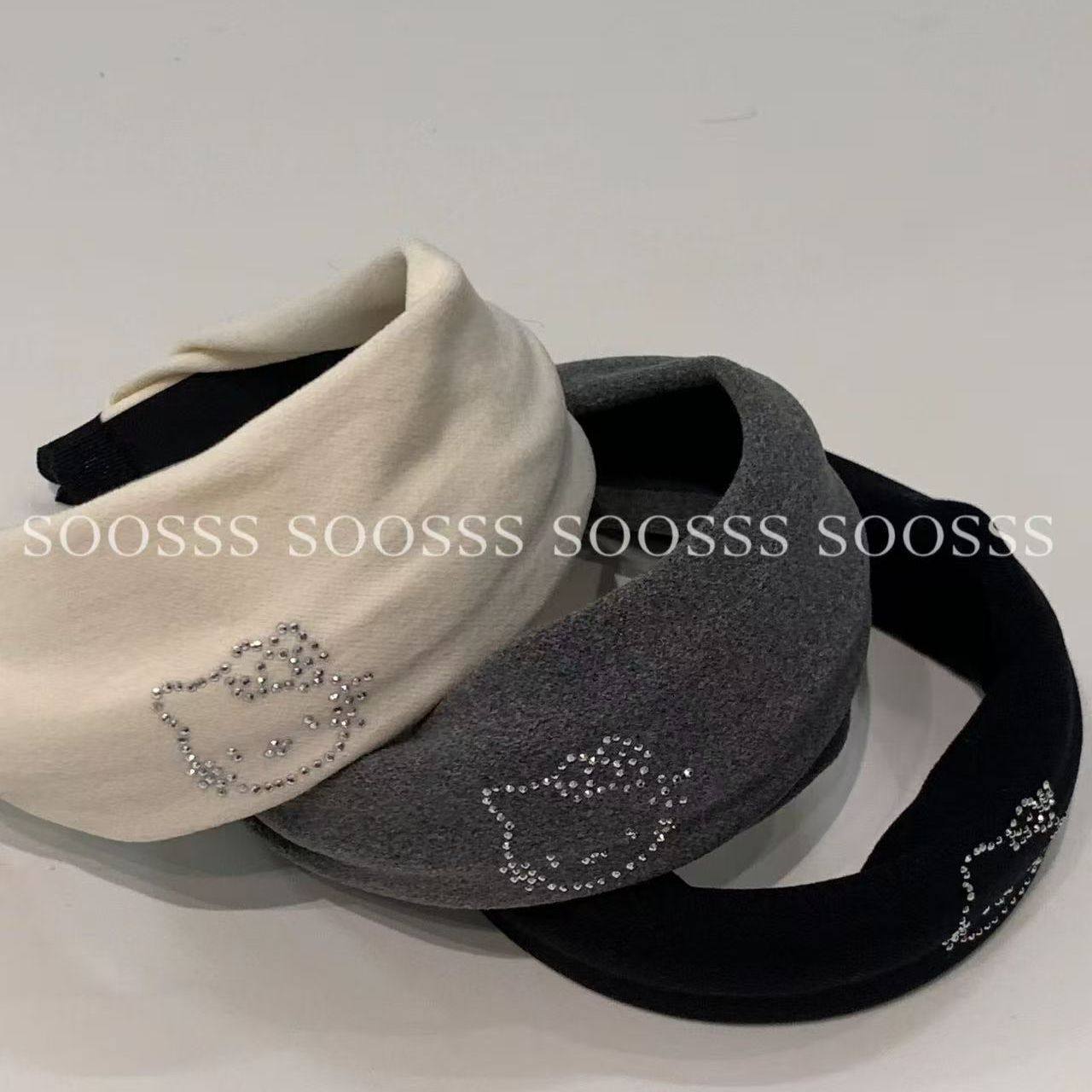 Soosss可爱烫钻kitty猫宽边发箍显脸小y2k辣妹发饰头饰洗脸头箍女