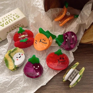 新款 多巴胺夏天可爱趣味蔬菜番茄小号发夹侧边醋酸刘海发饰头饰女