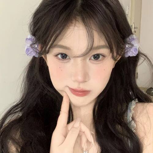 超仙淡紫色山茶花朵小抓夹发卡海边拍照甜美半扎发头花发饰侧边夹