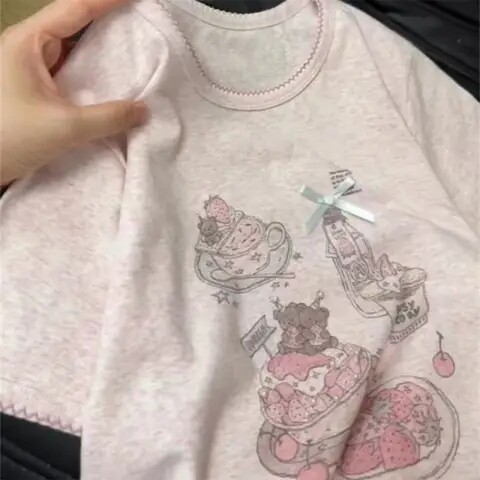 原版面料 原版做工+钉珠+蝴蝶花+袖口领口花边捆边女T恤