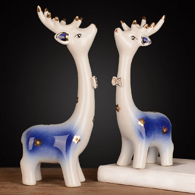 创意家居萌鹿摆件现代简约结婚情人节礼物客厅酒柜女孩房间装饰品