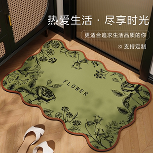 浴室地垫卫生间门口硅藻泥吸水速干家用脚垫洗手间防滑地毯 美式