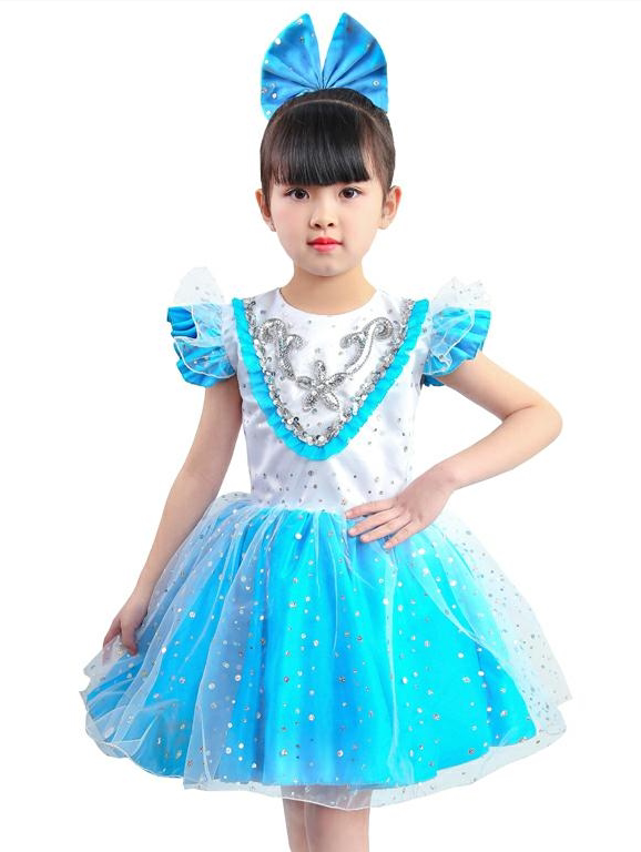 六一儿童舞蹈演出服女童可爱大蝴蝶粉色表演服幼儿公主亮片蓬蓬裙