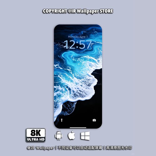 手机壁纸｜暗黑蓝调海浪｜自动发货